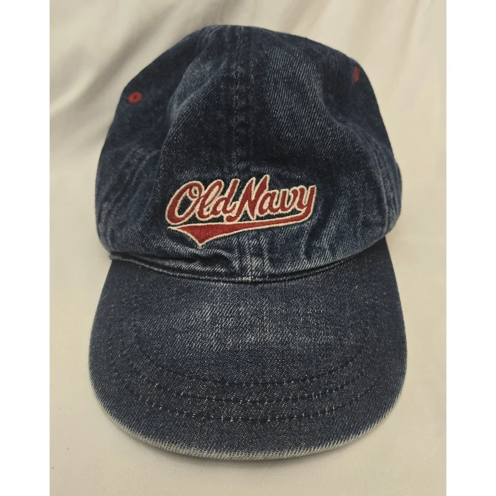 Toddler‎ Old Navy Hat Denim 4T- 5T Cap Elastic Back Red Retro Embroidered Logo